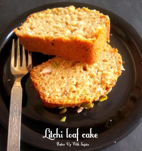 Eggless Litchi Loaf Cake With Whole Wheat Flour And Oats