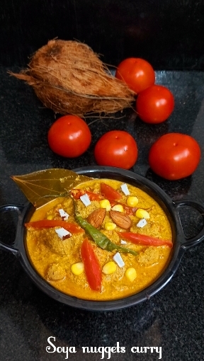 Soya Nuggets Curry With Poppy Seeds, Coconut And Sweet Corn